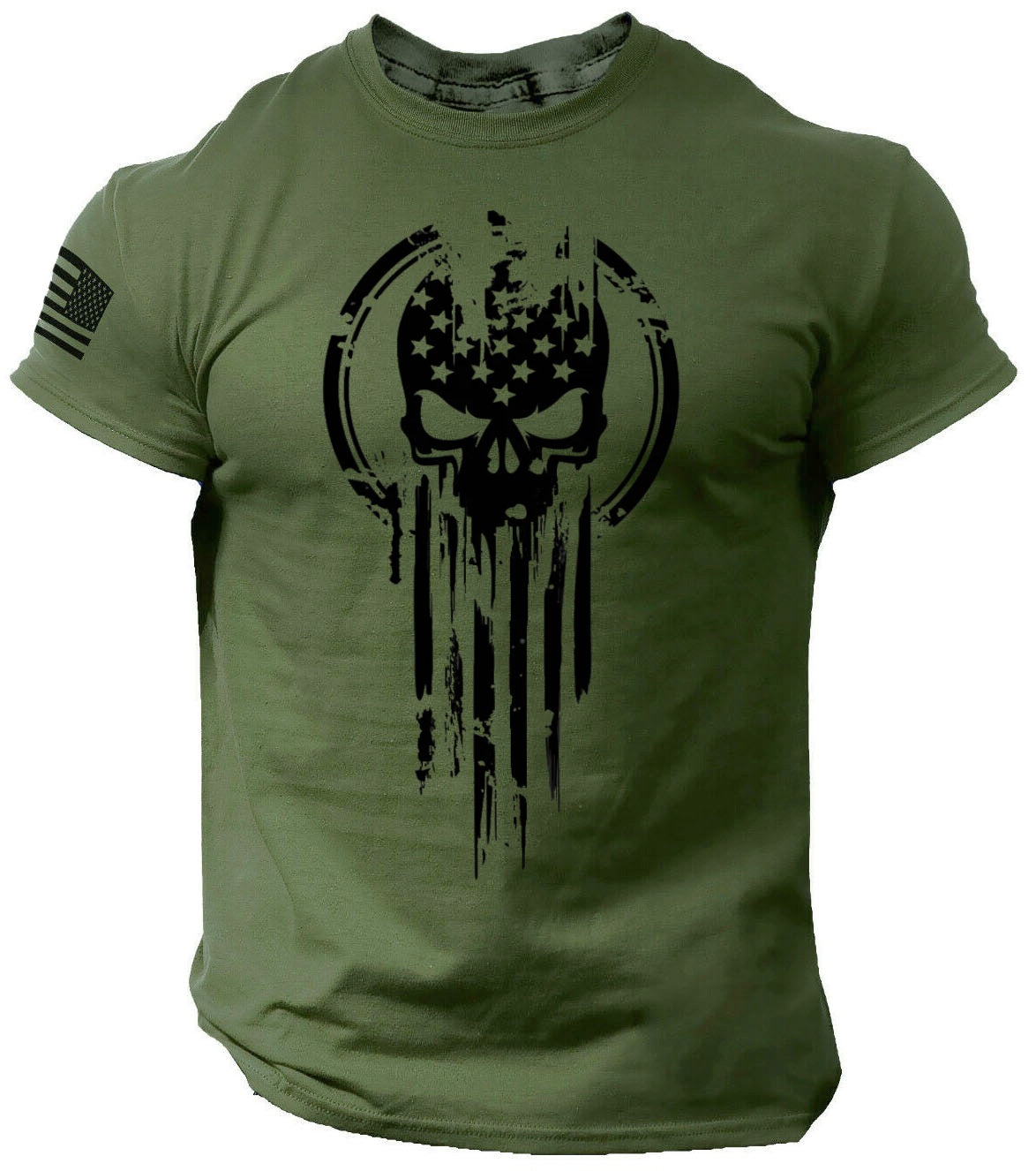 USA flag Skull drop military t shirt